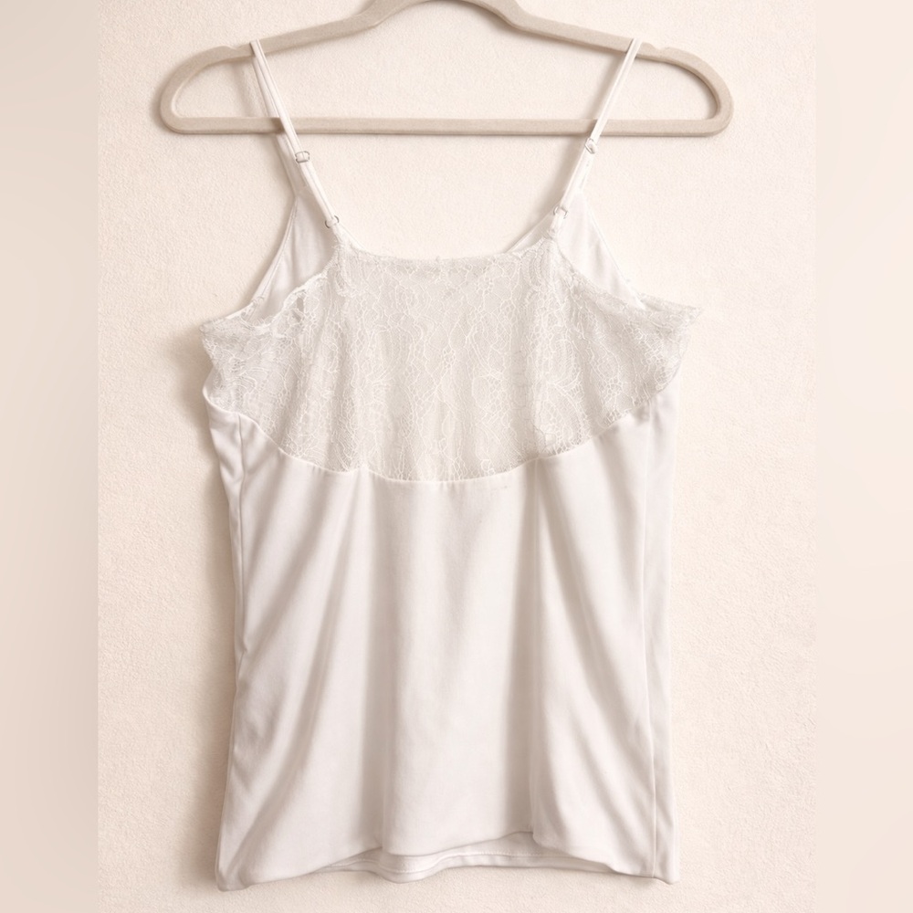 Bebe White Lace Trim Camisole Tank Top | Size Small
